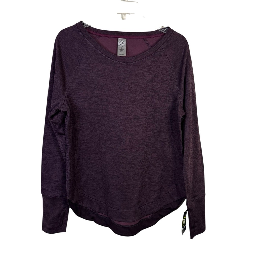 Champion Top Women S Powerblend Boyfriend Crewneck Dark Berry Thumbholes